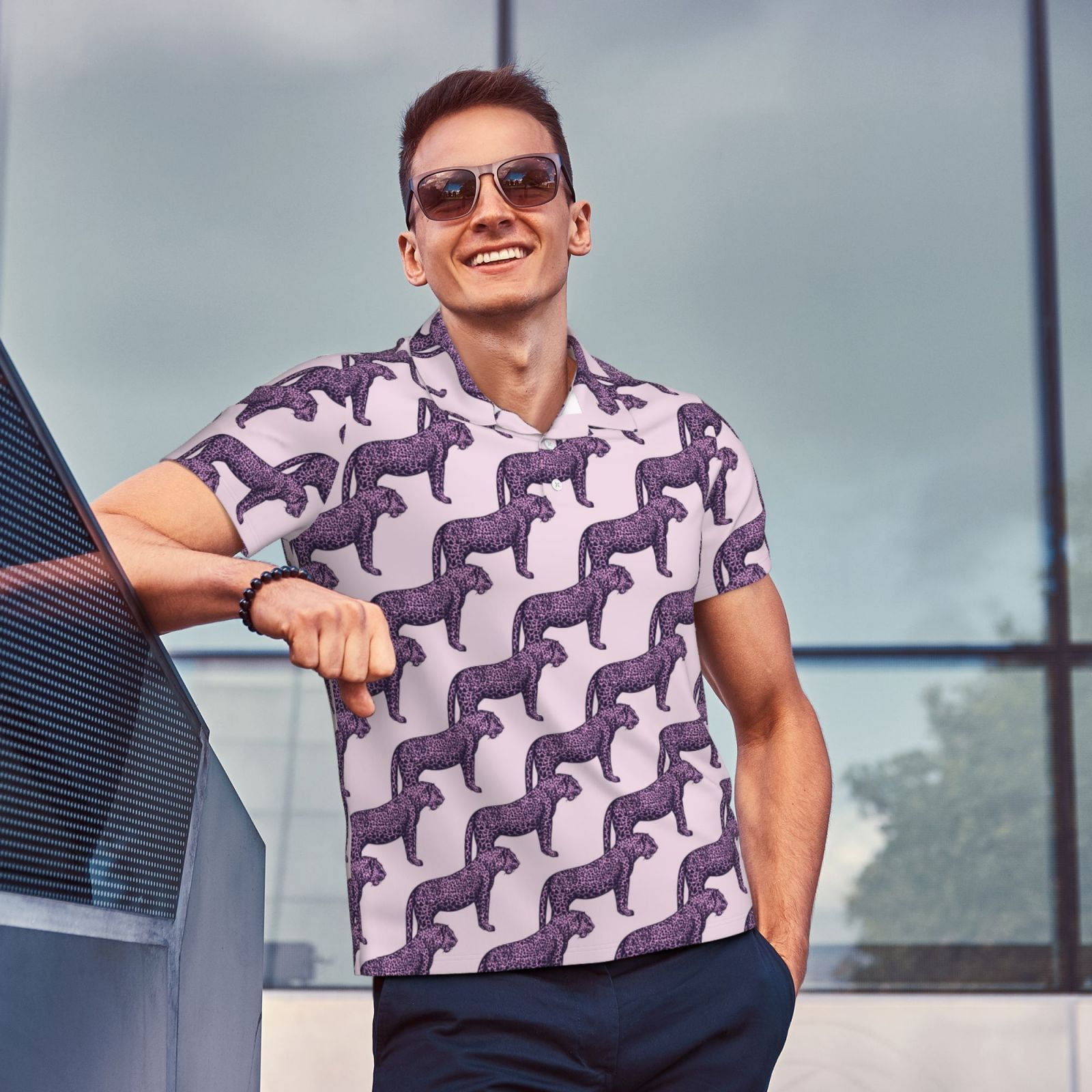 Derioi Leopard Print for Men's Polo Shirts Short Sleeve Golf