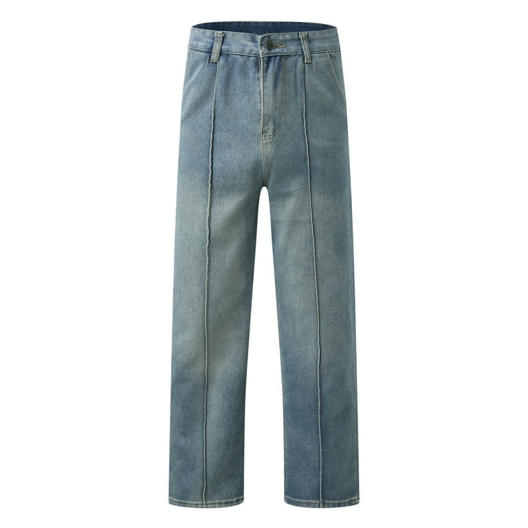 TAIAOJING Men's Drawstring Linen Pants Fashion Casual Plus Size Loose  Elastic Waist Jeans Street Wide Leg Trousers Pants 
