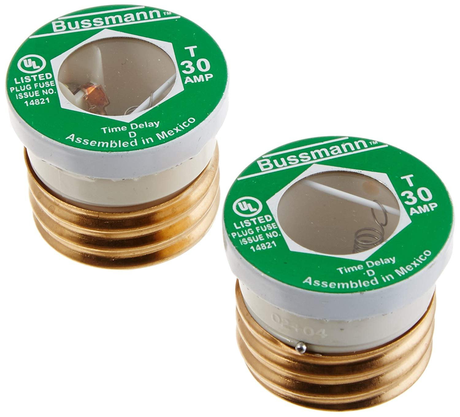 Bussmann 30 Amps Time Delay Plug Fuse, 125 Volt AC, UL
