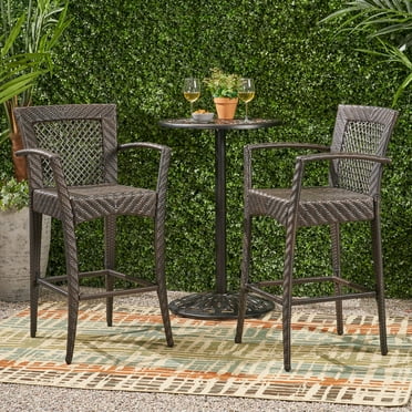 Noble House Farley Outdoor 46" Wicker Barstool (Set of 2) Multi Brown