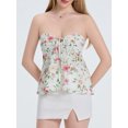 thumbnail image 4 of Gupgi Women Flower Tube Top Strapless Tie Front Smocked Bandeau Tops Off Shoulder Ruffle Vest, 4 of 9