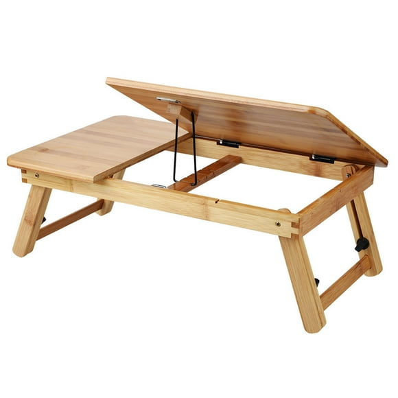 Adjustable Bamboo Laptop Table, Foldable Stand Holder For Sofa Bed Office With Varnish Treatment, Suitable For Carpets, Floors, Desks, And Beds