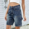 thumbnail image 4 of Vintage Knee Length Baggy Jorts with Pockets Cargo Shorts for Women High Waisted Y2k Streetwear Fashion Dark Blue XXL, 4 of 9