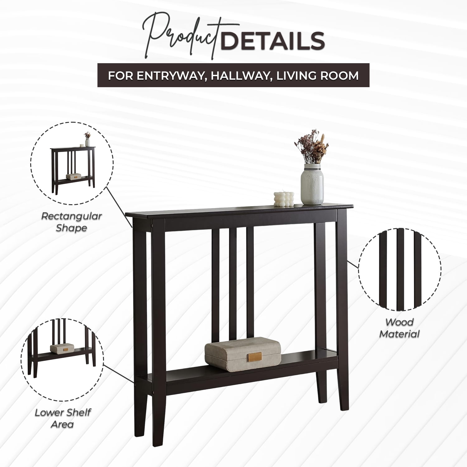 Kings Brand Furniture Console Table with Lower Shelf for Entryway, Hallway, Living Room (Espresso)
