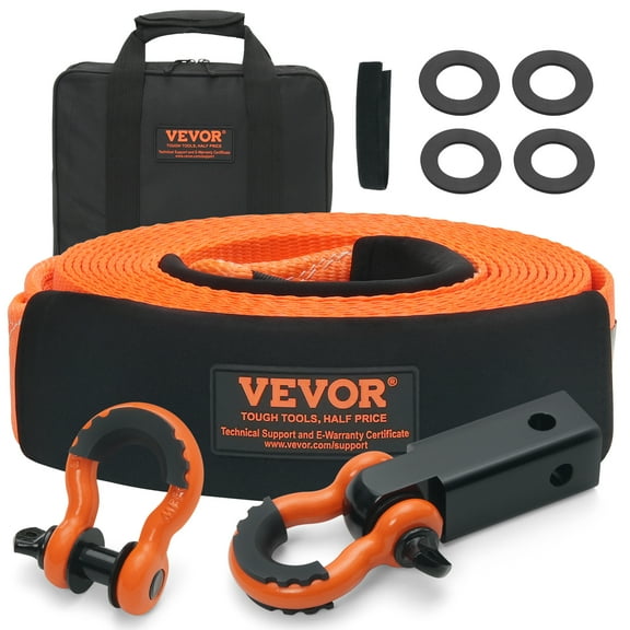 VEVOR Polyester Heavy Duty Tow Strap Recovery Kit 3" x 30 ft (MBS-36,000 lbs) Winch Strap,Triple Reinforced Loop,Snatch Strap   2" Shackle Hitch Receiver   3/4" D-Ring Shackles (2PCS)   Storage Bag