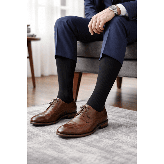 Sierra Socks Men Classic Fine Ribbed Premium Over the Calf Cotton Dress Socks, 3 Pairs