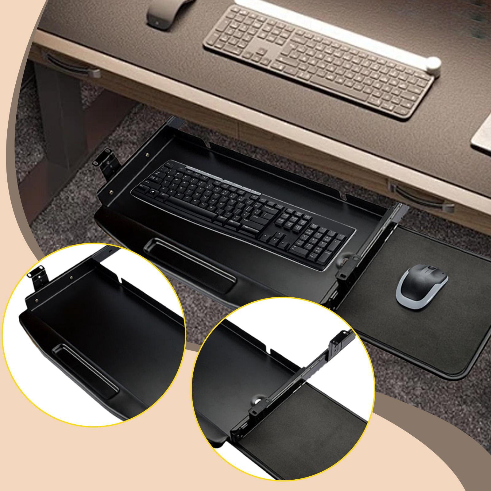 kowaku Keyboard Tray under Desk Sliding Keyboard Drawer Slide Out, Metal, Easy Slip Pull Out Ergonomic Multipurpose for Home Office Black