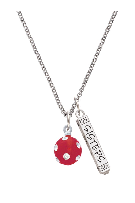 Silvertone 3-D Frosted Red Resin Ornament with Crystals Silvertone Sisters Best Friends Forever Bar Charm Necklace, 23"