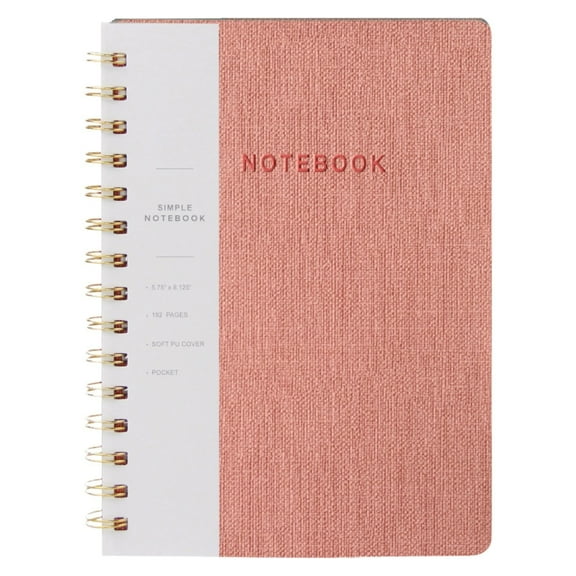 Goohae A5 Spiral Bound Notebook, Pu Leather Twin-Wire Notebook, College Ruled with Inner Pockets, 160 Pages Business Journal, Laying Flat Binding, Pink A5 Spiral Notebook
