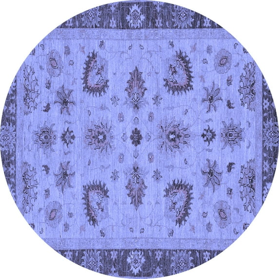 Ahgly Company Machine Washable Indoor Round Oriental Blue Traditional Area Rugs, 8' Round