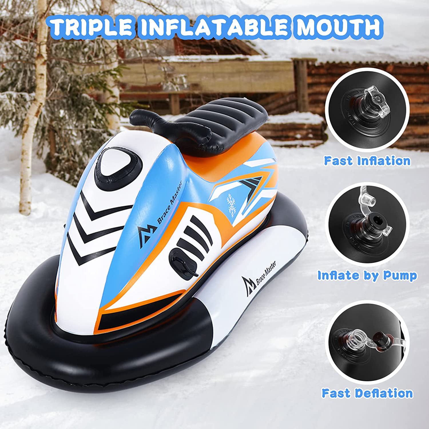 Brace Master Snow Tube 47 Inch Inflatable Heavy Duty Snow Sled Tube 6mm Thickness Material for Highly Tolerant Abrasion Great for Kids and Adults Ideal for Winter Fun 