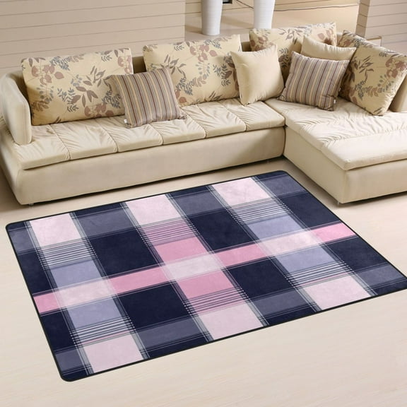 Carpet Mat with Memory Foam Ultra-Soft and Non-Slip Area Rug 31"x20" Pink and Navy Blue Lattice