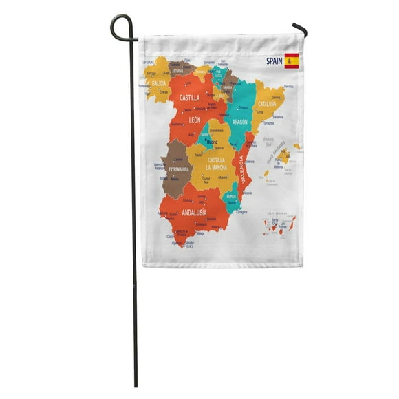 POGLIP Blue Barcelona of Spain Map Brown Government Spanish City Flag Madrid Garden Flag Decorative Flag House Banner 12x18 inch