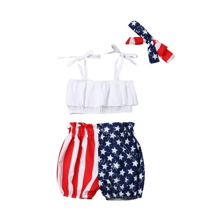 

Infant Baby Girls 4th of July Sling Tops American Flag Print Shorts Pants Independence Day Clothes Set