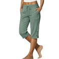 thumbnail image 5 of Luivaraty Capri Pants for Women Solid Color Straight Leg Pants Fashion Comfy Drawstring Side Split Capris with Pockets, S-2XL, 5 of 9