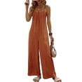 thumbnail image 2 of Yoga Shorts Romper for Women Women's Flowy Wide Leg Jumpsuit Spaghetti Strap Sleeveless Loose Fitting Pleated Rompers Pants for Beach Vacation Orange L, 2 of 4