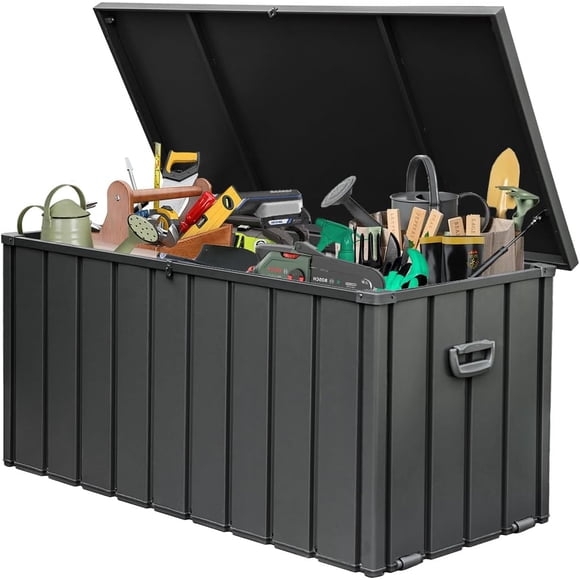 Domi 150-Gallon Outdoor Storage Box – Waterproof, Lockable Storage Cabinet for Patio Furniture, Garden Tools & Pool Supplies – Large Metal Storage for Cushions, Toys(Gray)