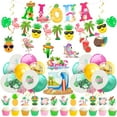 thumbnail image 1 of Paquete de decoración para fiesta de Luau tropical Favores de fiesta temática de playa hawaiana Suministros para fiesta de Luau que incluyen pancartas, pajitas, flamencos y decoraciones de piña., 1 of 5