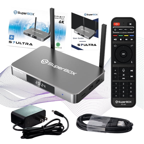 Newest SuperBox S7 Ultra 2026 Fully Loaded, 4G RAM 128G ROM Super Box S7ultra with Voice Remote& 7-day Time Shift, Premium 6K, Easy Setup Guide (Parental Control Time Included)