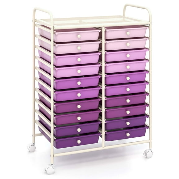 Costway 20 Drawers Rolling Storage Cart Art Craft Organizer on Wheels Multipurpose Purple