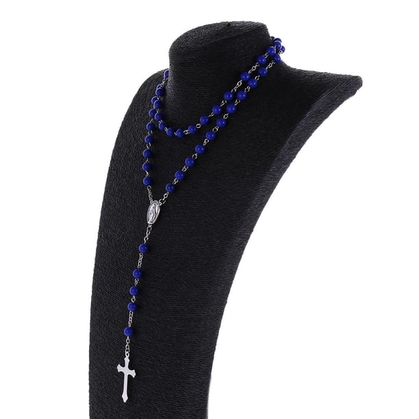 Acrílico 8mm Hombres Mujeres Aleación Vintage Jesucristo Crucifijo Cruz Collar Colgante de - Azul Yinane Collar colgante