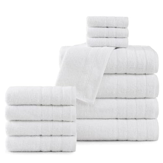 Casa Platino Juego de Toallas de Algodón Blanco de 12 Piezas - Incluye 4 Toallas de Baño Blancas Grandes, 4 Toallas de Mano y 4 Paños - Toallas Suaves y Absorbentes para el Baño