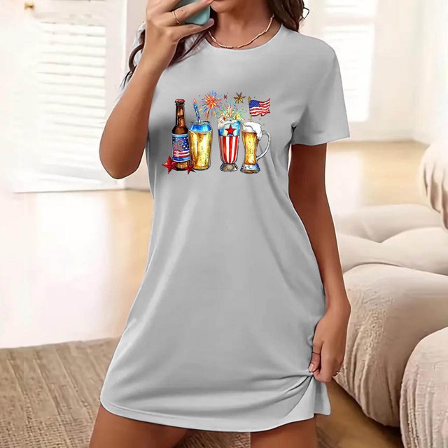 Camisón corto de talla grande para mujer, camisón de manga corta con estampado de pecho a la moda, camisón para mujer