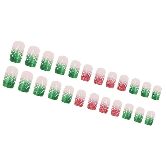 24Pcs Christmas Press on Nails Glossy Glitters French False Nails Square Sparkling Stripes Stick on Nails Manicure