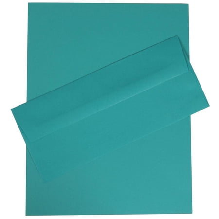 JAM Paper No. 10 Business Stationery Set, 4 1/8 x 9 1/2, Sea Blue, 100/Pack