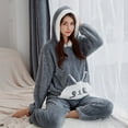 thumbnail image 3 of Pijama de conejo bonito de otoño e invierno para mujer, gorro de franela, pantalones de manga larga, ropa de dos piezas para el hogar, forro polar coral, 3 of 5