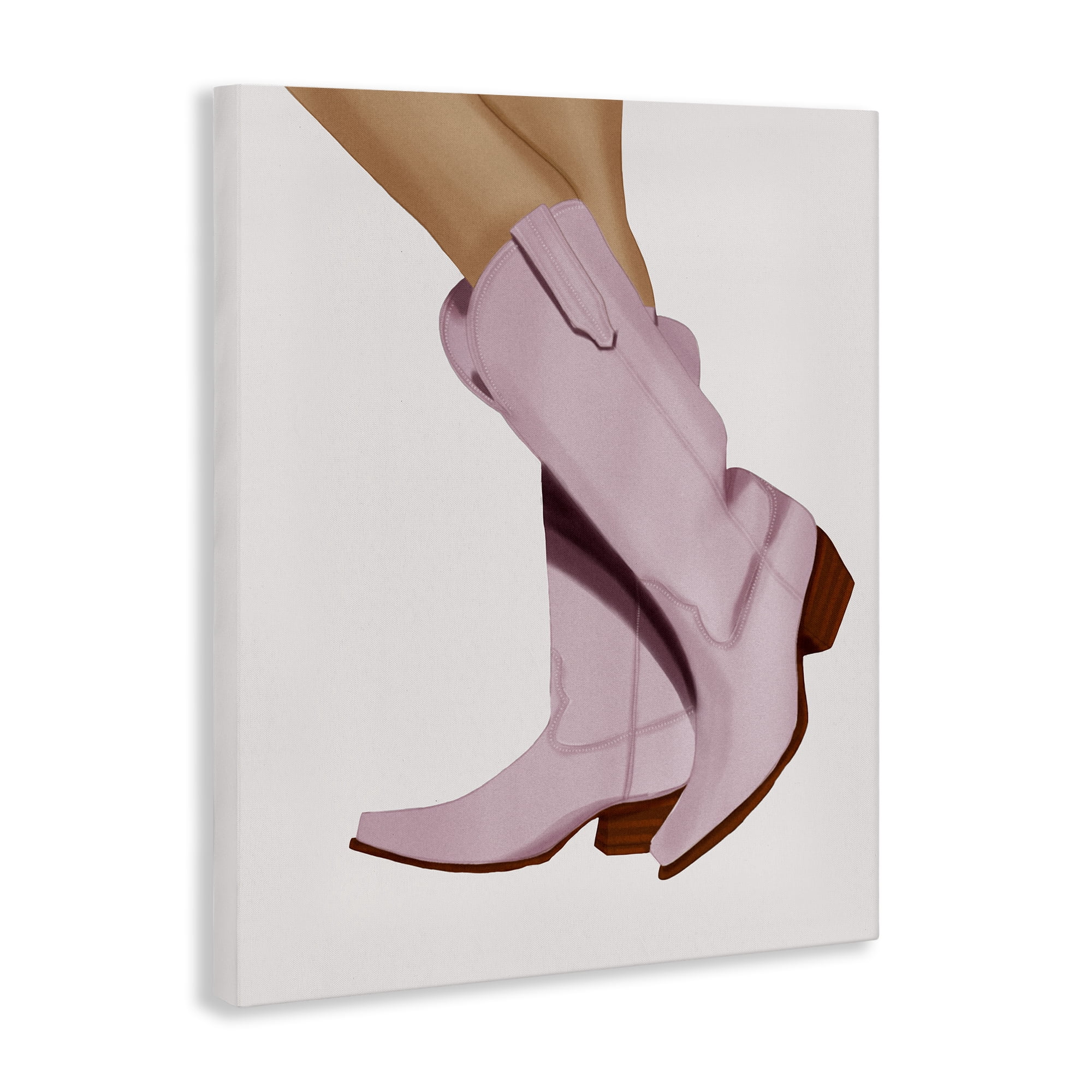 Stupell Industries Pastel Pink Cowgirl Boots Fashion Painting Wrapped Canvas Art Print Wall Art, 24 x 30