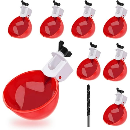 Professional Chicken Waterer Cups 8 Packs Large Chicken Water Feeder Tee Fittings Poultry Waterer Suitable for Duck Chicks Goose Turkey Bunny and Bird with Mounting Hole Opener