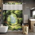 thumbnail image 3 of Spring Forest No Hook Shower Curtain with Snap in Liner Oil Painting Spring Green Trees Floral Grass Plant Forest Waterproof Bathroom Shower Curtain with See Through Top Window for Bathtub 72" x 84", 3 of 9