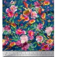 thumbnail image 1 of Soimoi Blue Poly Georgette Fabric Leaves & Pink Floral Watercolor Print Fabric by The Yard 42 Inch Wide, 1 of 1