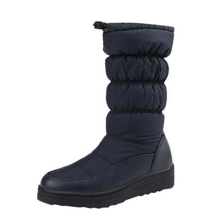 Yindaity Womens Warm Fur Lined Winter Snow Boots Waterproof Ankle Boots Outdoor Booties Comfortable Shoes for Women(Blue 8.5)