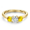 thumbnail image 3 of Gem Stone King 10K Yellow Gold White Moissanite and Yellow Sapphire Engagement Ring for Women | 1.22 Cttw | Round 5MM | Gemstone Birthstone | Size 5, 3 of 7