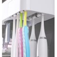thumbnail image 3 of Soporte para cepillo de dientes multifunción para baño, artículo para el hogar, exprimidor automático de pasta de dientes, estantes de almacenamiento, accesorios de baño (cuatro tazas grises) ER, 3 of 5