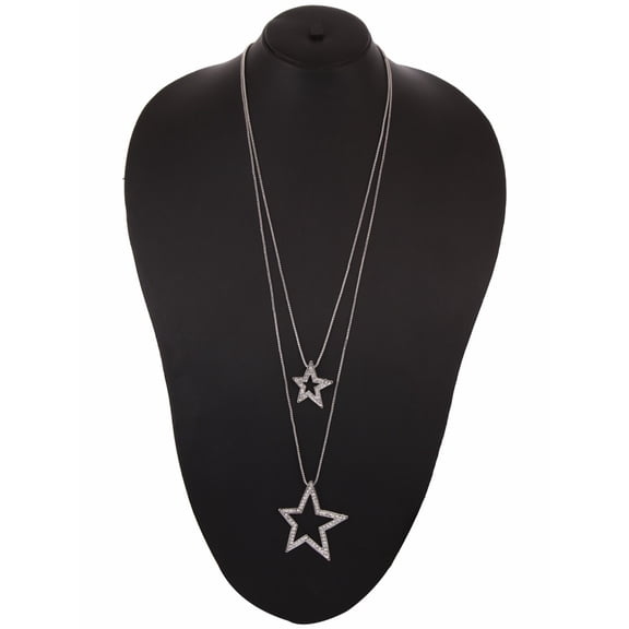 Efulgenz Silver Plated Copper Double Layer Crystal Pendant with Long Chain for Women