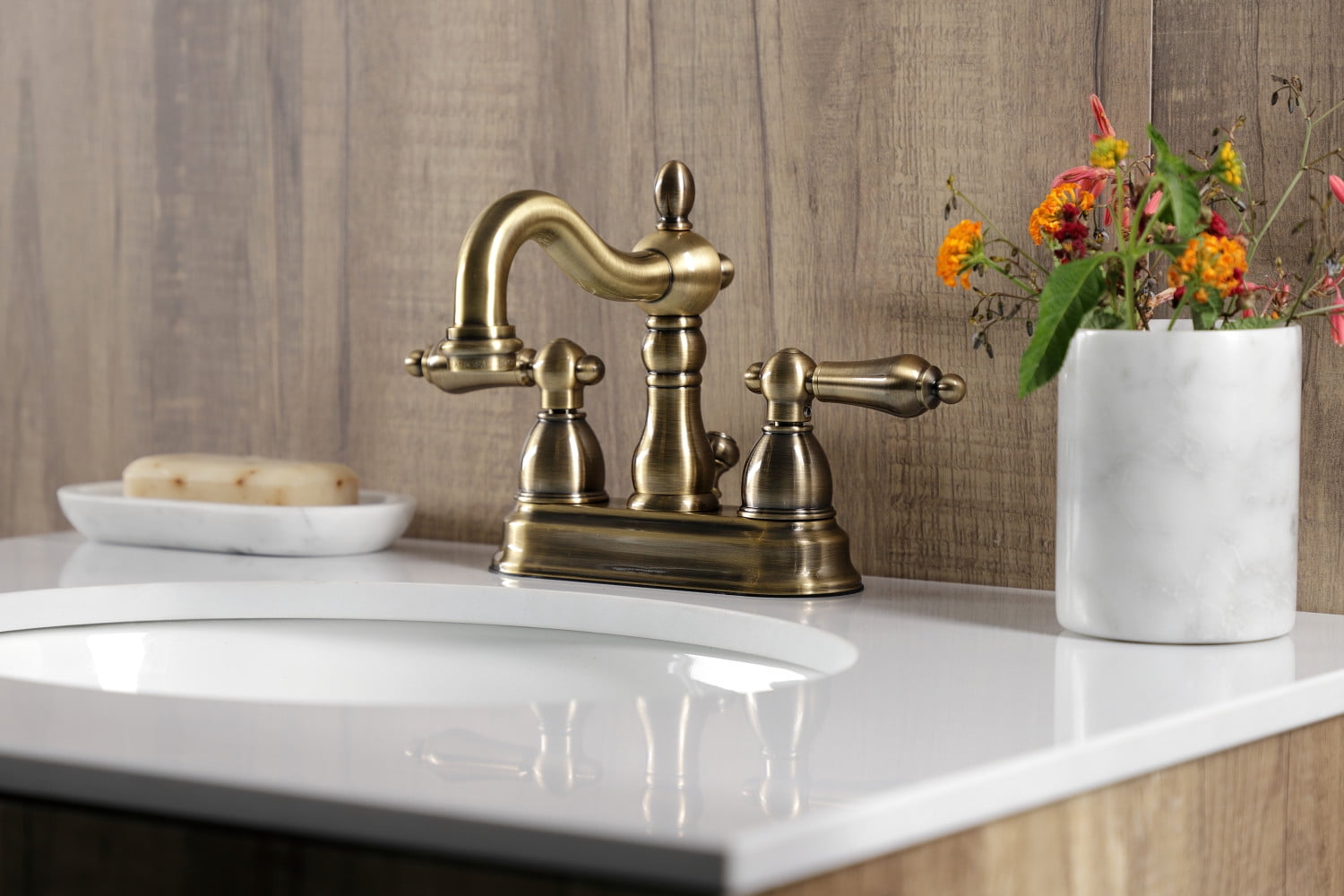 Kingston Brass KB1603AL Heritage 4 in. Centerset Bathroom Faucet, Antique Brass