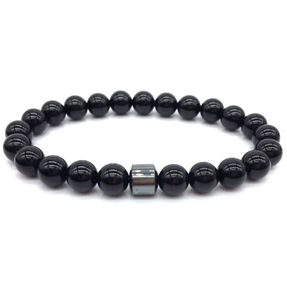 Natural Stone Beaded Bracelet for Men & Women with Tiger's Eye, Black Stone & Magnetic Feature