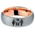thumbnail image 2 of Tungsten Couple Family Two Child Holding Hands Band Ring 7mm Men Women Comfort Fit 18k Rose Gold Dome Brushed Gray Polished, 2 of 4