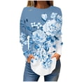 thumbnail image 2 of DPTALR Blouses d'Automne à Col Rond Imprimé pour Femmes Manches Longues Smockées, 2 of 5