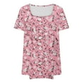 thumbnail image 5 of JURANMO Oversized Shirts for Women Graphic Tees Tops Loose Fit Front Pleated Tunic Blouses Summer Short Sleeve Tshirts Casual Square Neck Pullover Pink L Ofertas Flash, 5 of 6