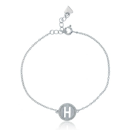 Sterling Silver Rhodium Initial H Bracelet