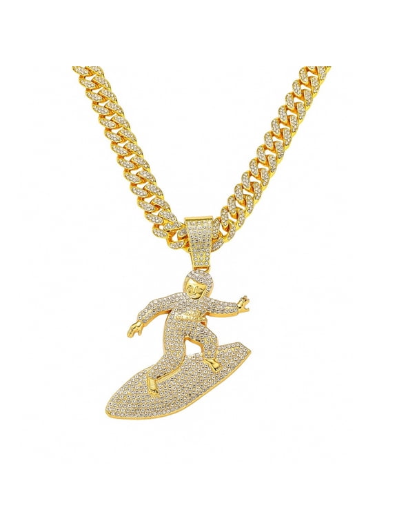 Uilita Iced Out 18K Gold Plated Statement Necklace For Men Hip Hop Jewelry Cuban Link Chains Miami Young Blood,19.7'