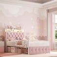 thumbnail image 6 of Hiphuta Twin Size Upholstered Canopy Bed with Charging Station & Storage Drawer, LED Beds with 4 Removable Posts, Twin Bed Frame, Pink, 6 of 9