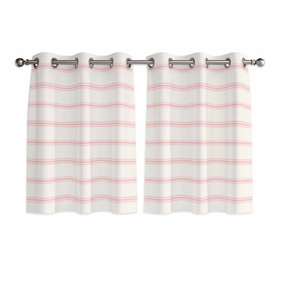 Pink Striped Kitchen Curtains Short 54 Inch Length, Rustic Pink Stripe Modern Art Beige Grommet Top Bedroom Living Room Curtains, Light Filtering Cafe Curtain Drapes 2 Panels Set 84''x54''