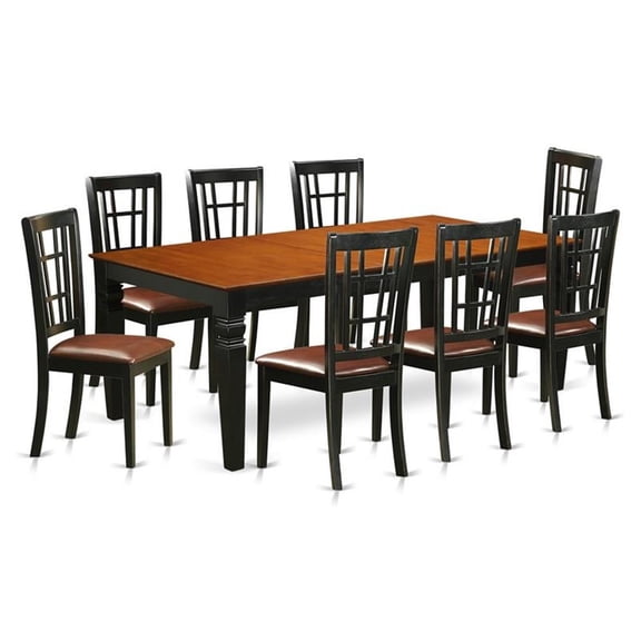 East West Furniture Logan 9-piece Wood Kitchen Set in Black/Cherry