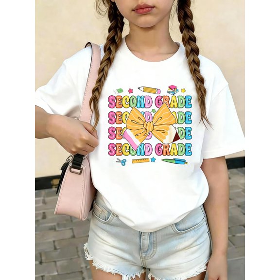 2nd Grade Teacher Pencil Coquette Bow Back To School KidsCotton Graphic Tee Comfortable Party Dress T-Shirt