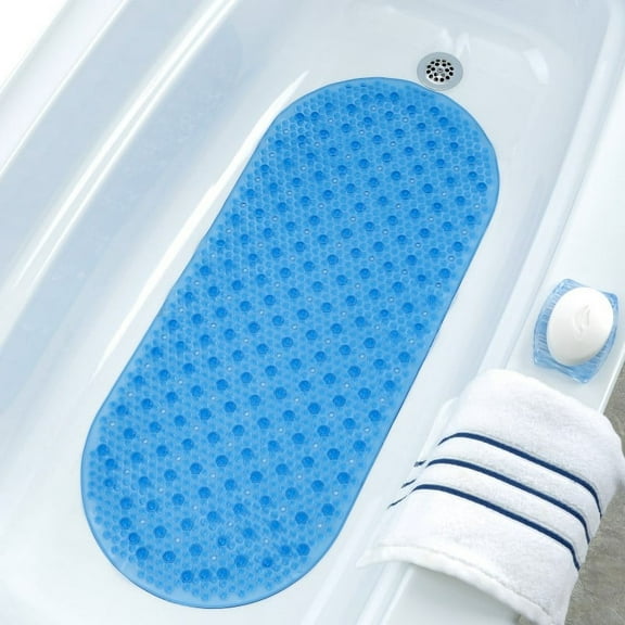 SlipX Solutions 15" x 35" Non-Slip Bubble Bath Mat in Blue